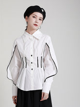Retro Stitching Contrast Color White Shirt